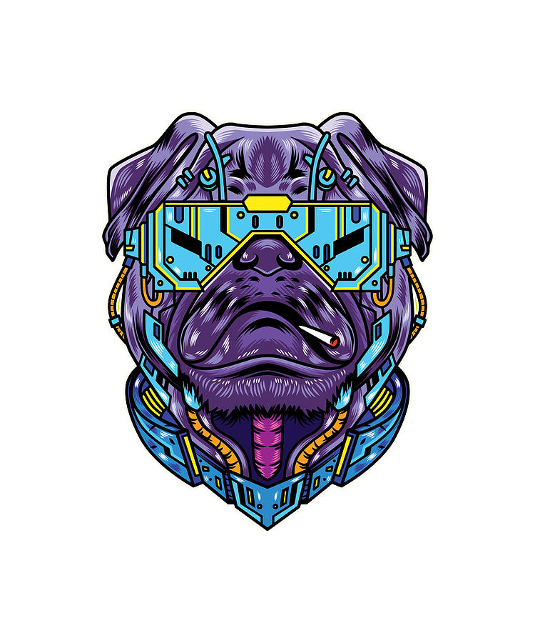 Cool Futuristic Cyberpunk Glow Pug Dog Digital Art By Daniel Gallego ...