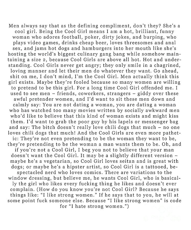 Cool Girl Monologue Gone Girl Movie Script Cool Girl Gone Girl Monologue Painting by Tina Maisie - Fine Art America