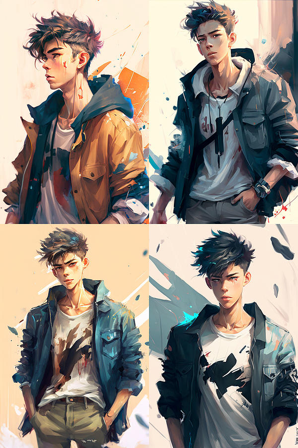 Cool  handsome  anime  high  school  teen  boy  dressi  by Asar Studios Painting by Celestial Images