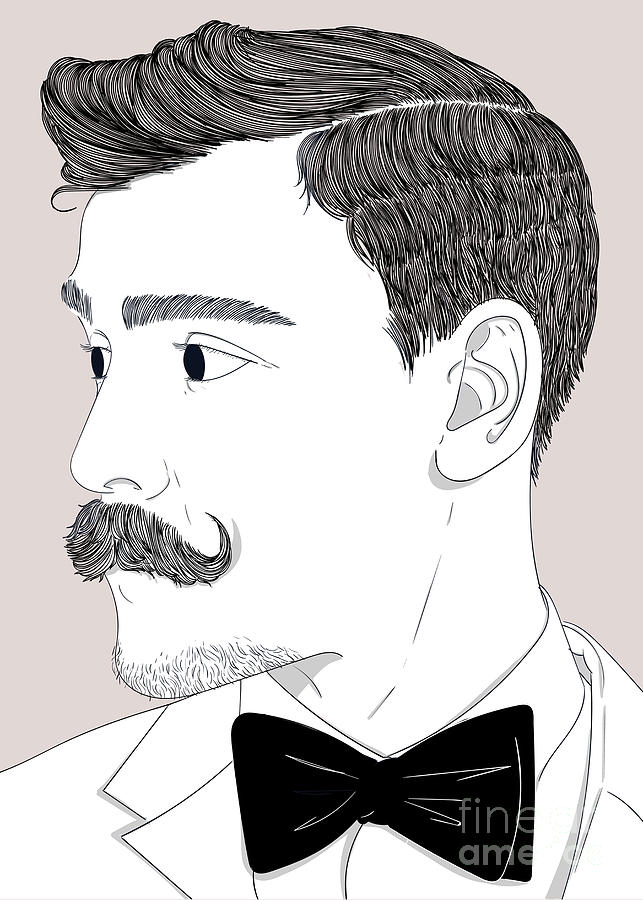 Cool Man With A Moustache - Line Art Graphic Illustration Artwork Digital Art by Sambel Pedes