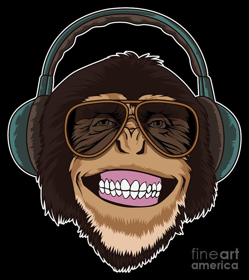 Music Digital Art - Cool Monkey With Sunglasses And Headphones by Mister Tee