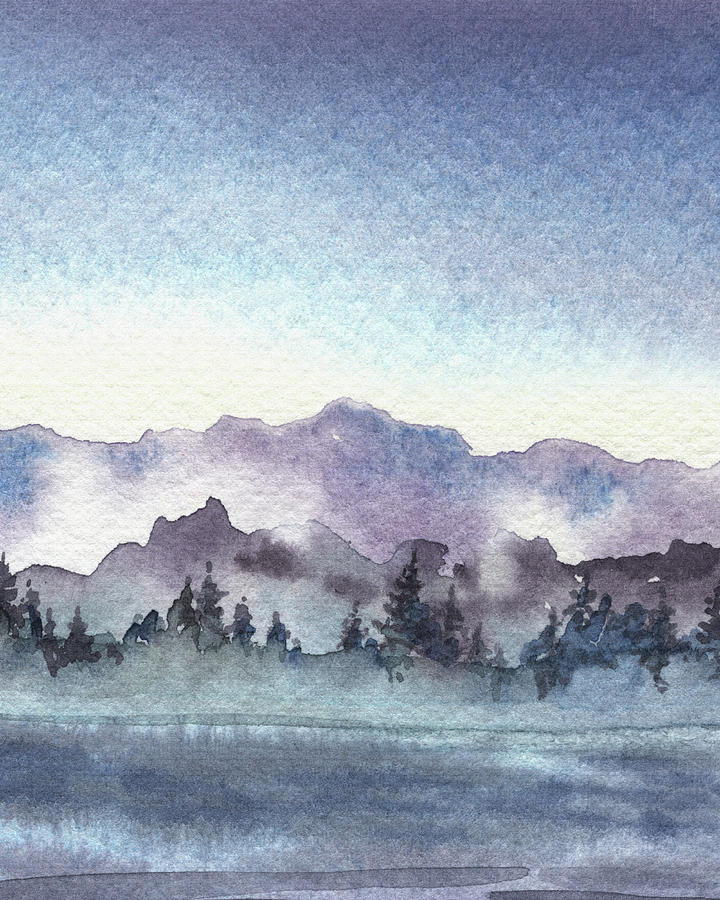 Cool Peaceful Evening Breeze Watercolor Forest Hills  Painting by Irina Sztukowski