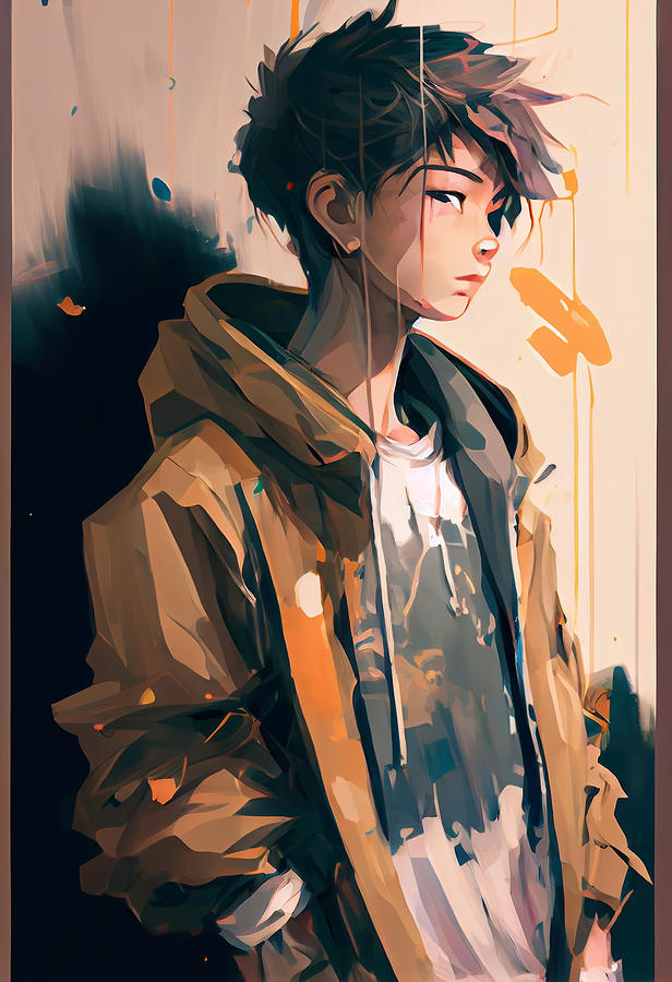 Cool  pretty  anime  college  boy  dressing  modern by Asar Studios Painting by Celestial Images