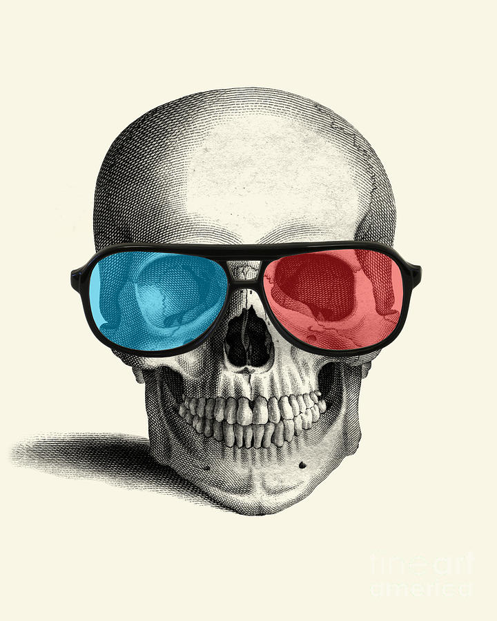 Halloween Movie Digital Art - Cool skull with 3D glasses by Madame Memento