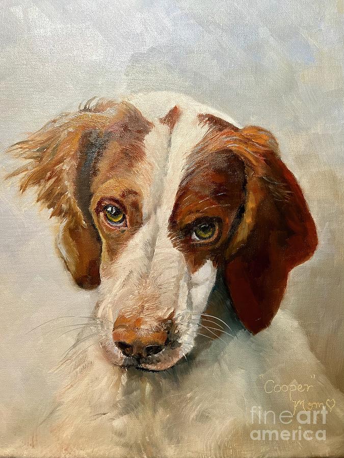 Cooper - Brittany Spaniel Painting by Jan Dappen