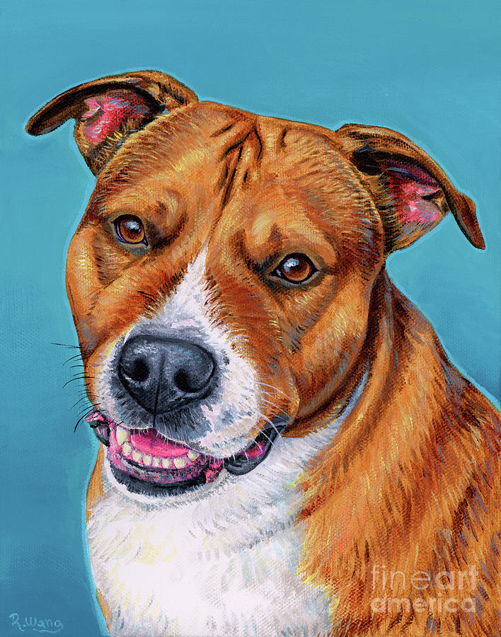 Cooper the Pitbull Terrier Painting by Rebecca Wang