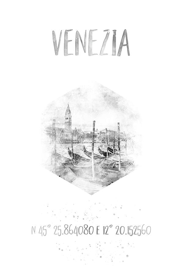 Coordinates VENICE Grand Canal - monochrome watercolor Digital Art by ...