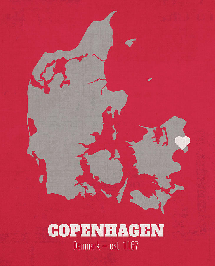 Copenhagen Denmark Founded 1167 World Heart Print Mixed Media by Design Turnpike -