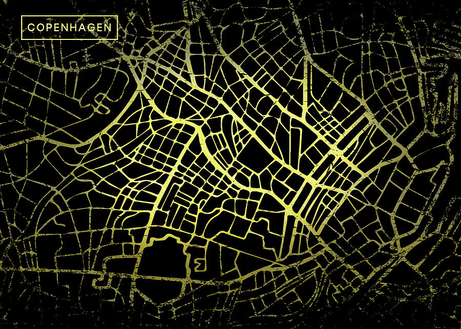 Copenhagen Map in Gold and Black Digital Art by Sambel Pedes