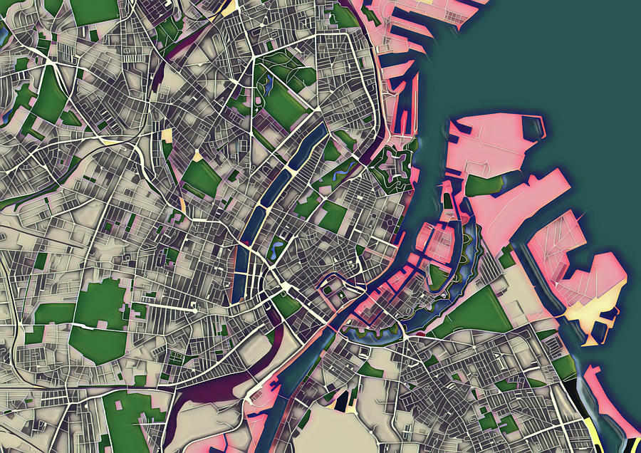 Copenhagen Pop Art City Map Digital Art by Christian Pauschert