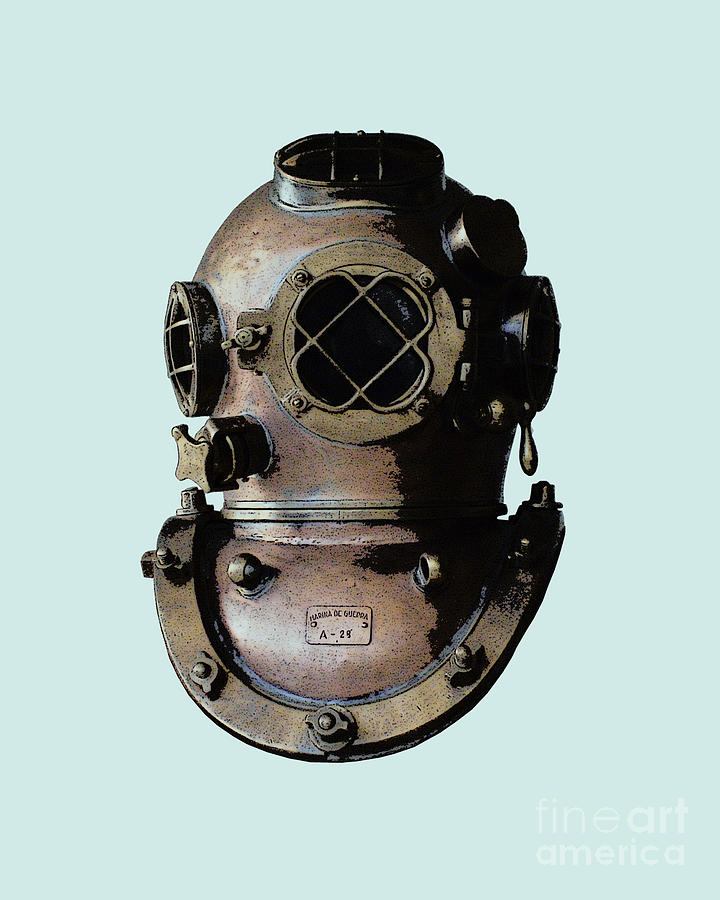 Vintage Digital Art - Copper And Brass Divers Helmet by Madame Memento