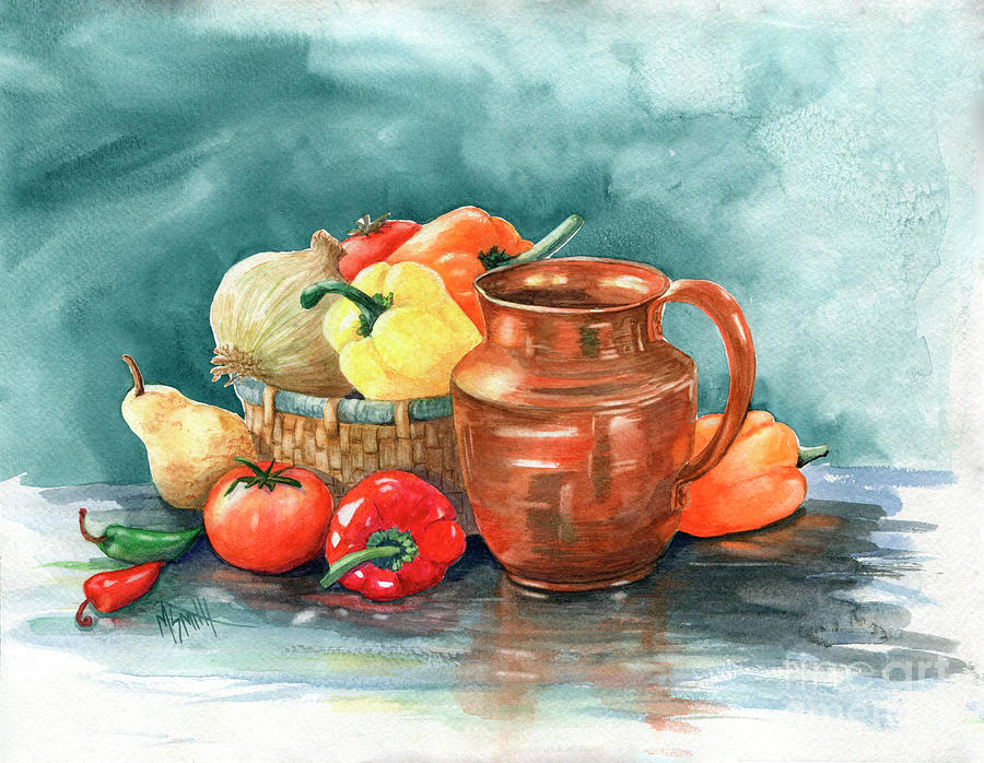 Copper and Produce Still Life Painting by Marilyn Smith
