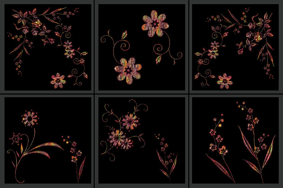 Copper Flowers on six panels  Digital Art by David Dehner