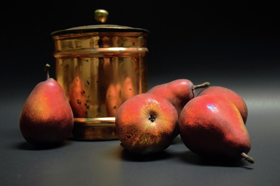 Copper Pot and Five Pears Photograph by Frank Wilson