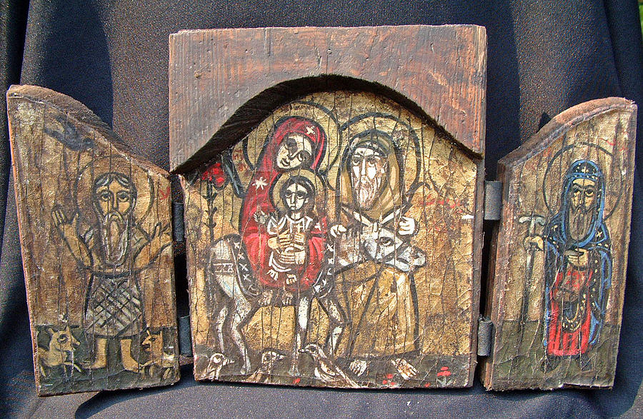 Holy Family Painting - Coptic icon in tri-partite form by Icon artist