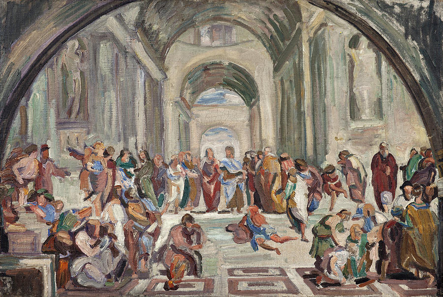 Copy after Raphael, The school of Athens Painting by Jens Adolf Jerichau