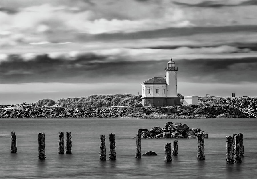 Coquille River Lighthouse Bw Photograph