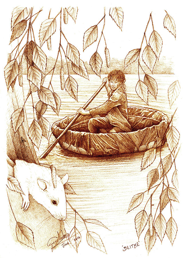 Coracle across the Havren Drawing by Yuri Leitch