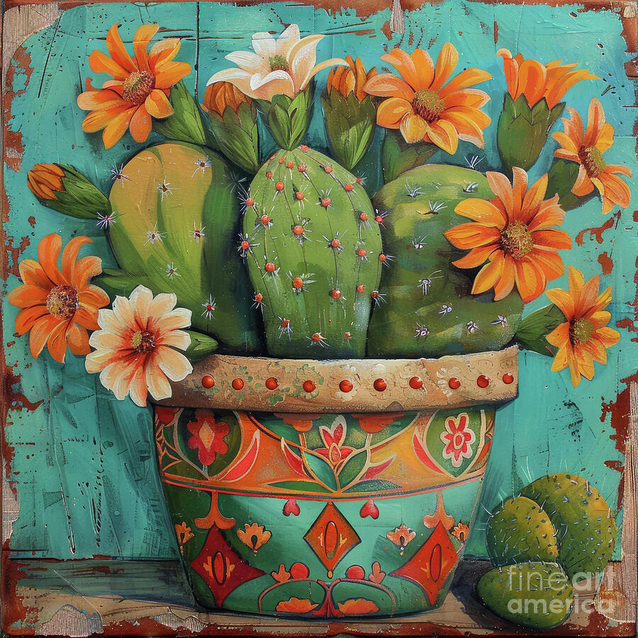 Coral Cactus Painting by Tina LeCour