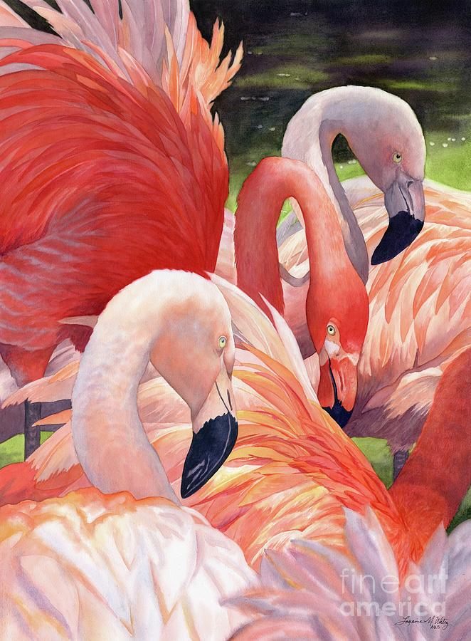 Bird Painting - Coral Chorus Line by Lorraine Watry