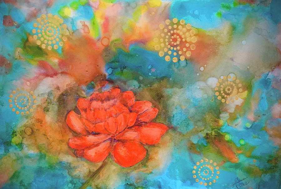 Coral Flower on Turquoise Painting by Elise Ritter