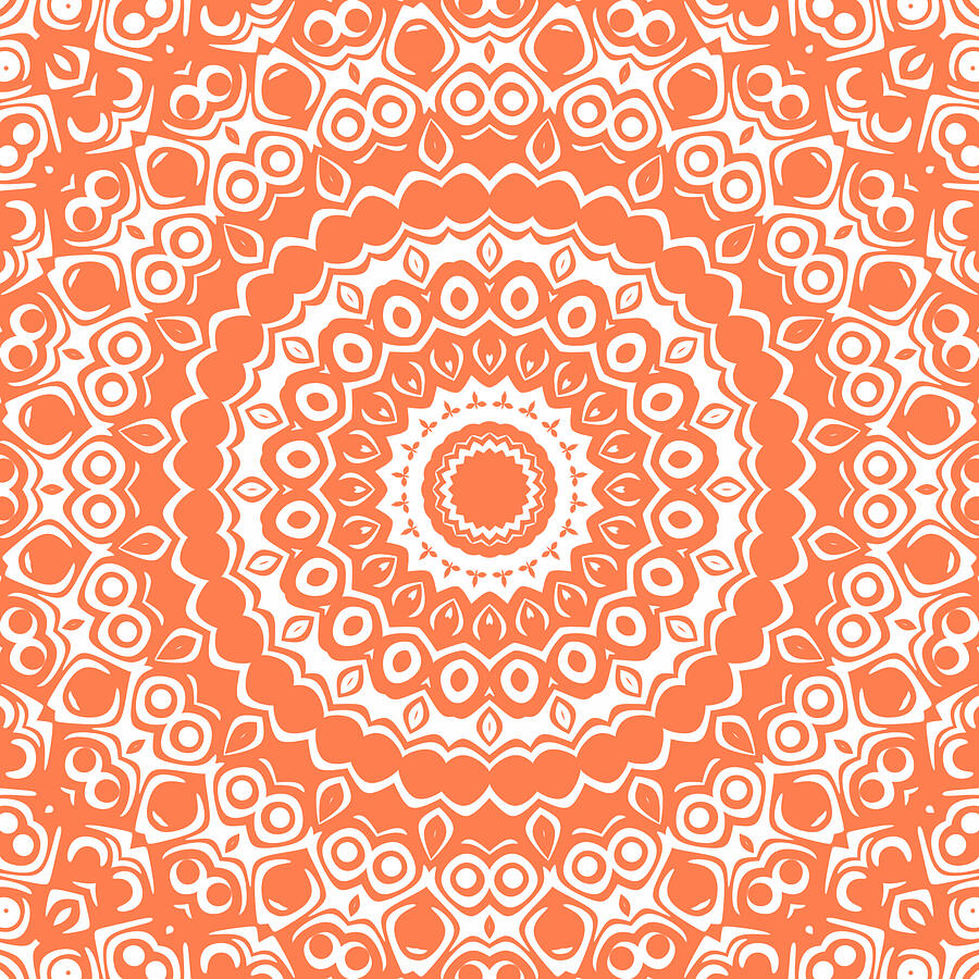 Coral on White Mandala Kaleidoscope Medallion Digital Art by Mercury McCutcheon