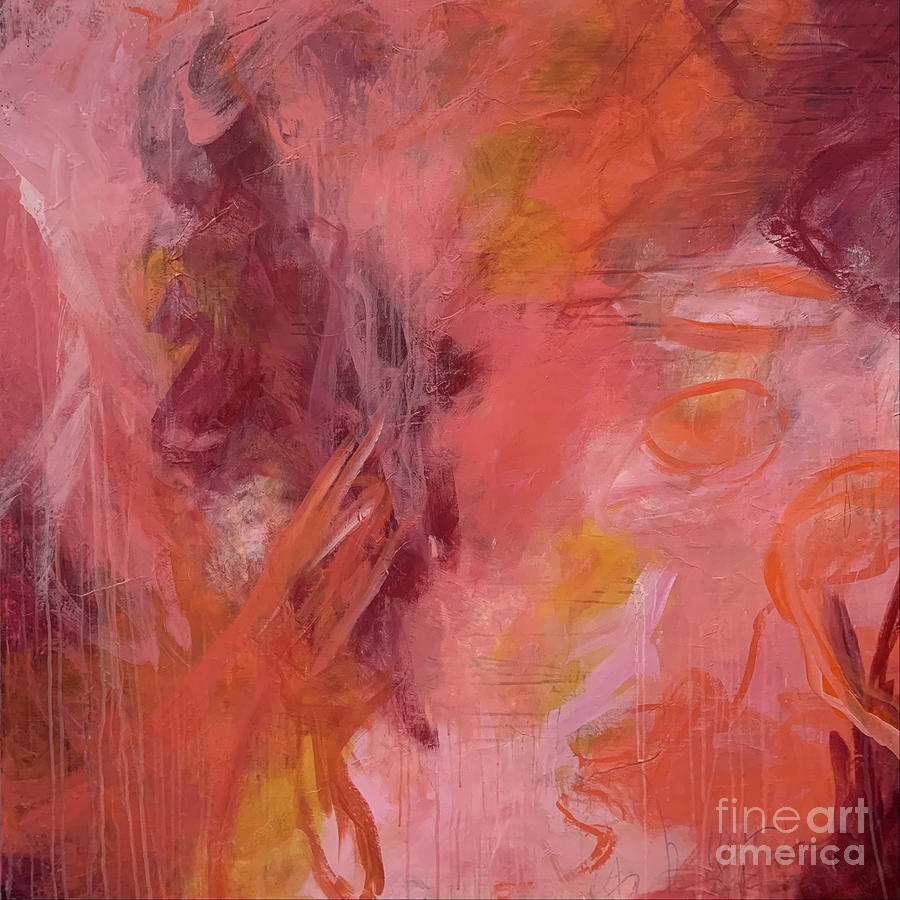 Coral Orange Pink Abstract Painting by Cheryl Rhodes