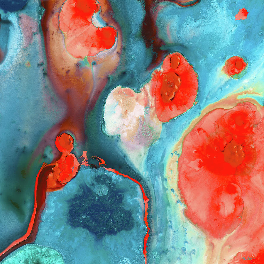 Coral - Red And Blue Abstract Art Painting by Sharon Cummings - Fine