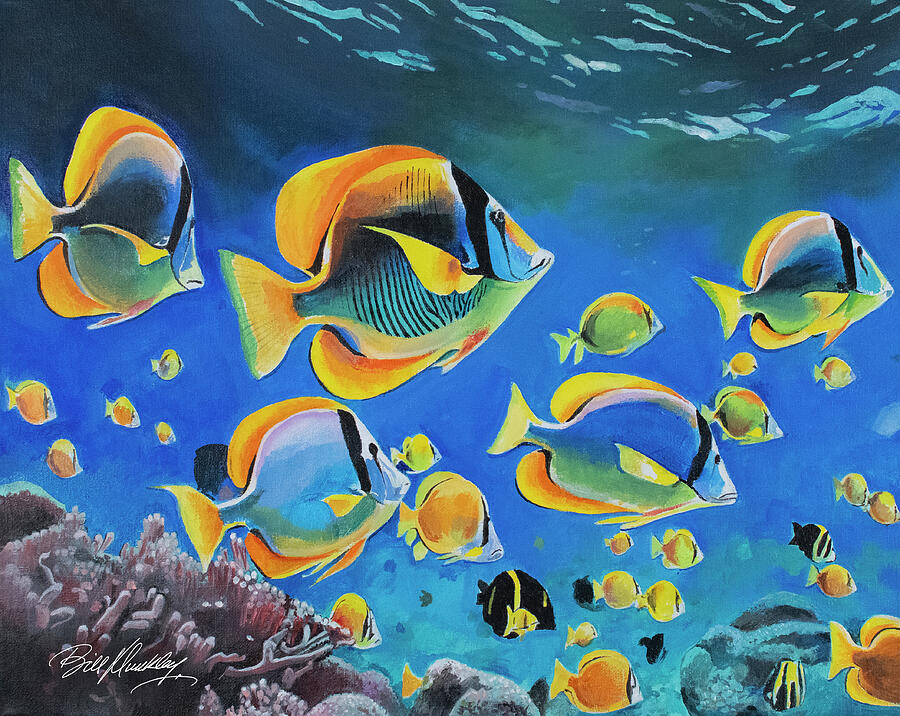 Wildlife Painting - Coral Reef Fish by Bill Dunkley