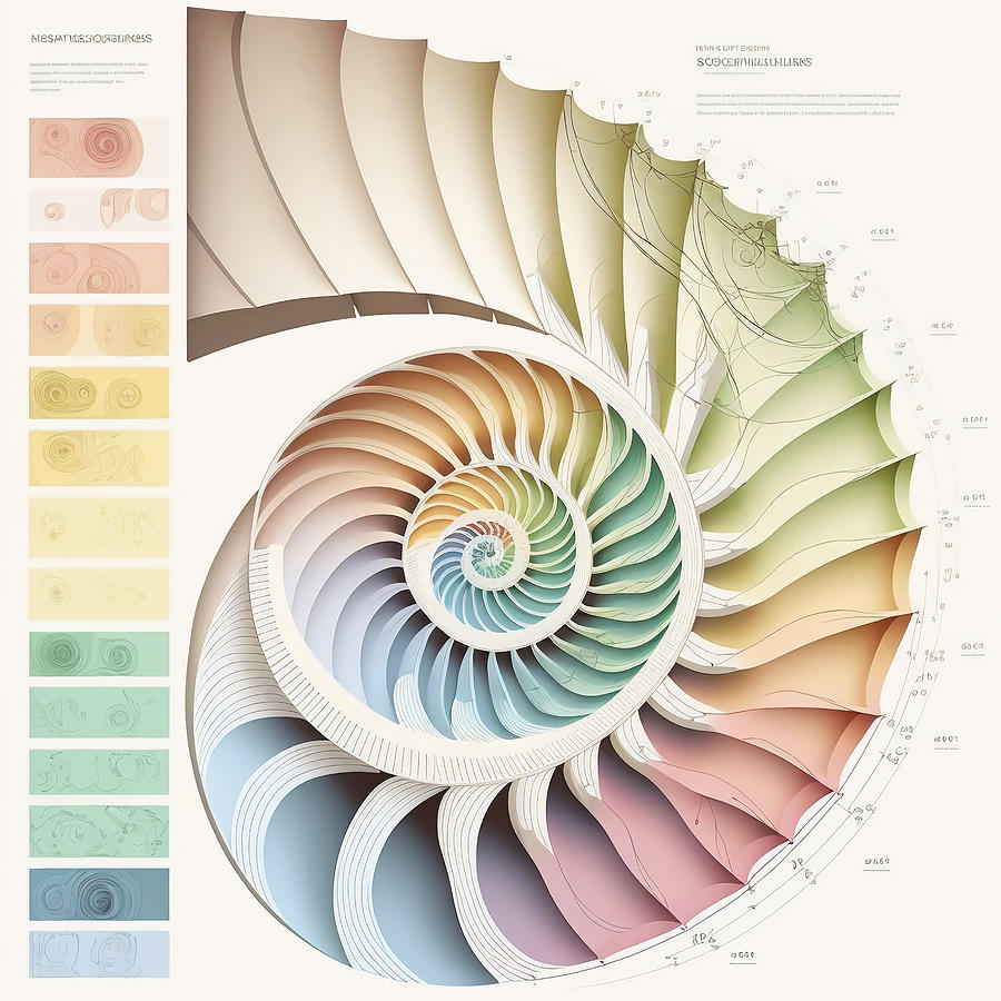 Coral Sacred Fibonacci Style Spiral Infographic Abstract Drawing by ...