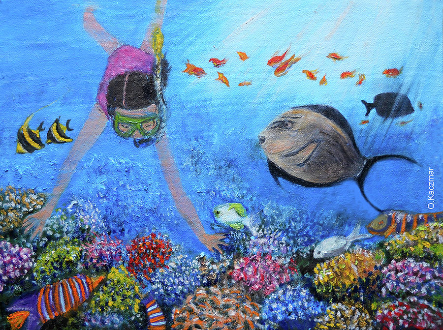 Coral Snorkeling Painting by Olga Kaczmar