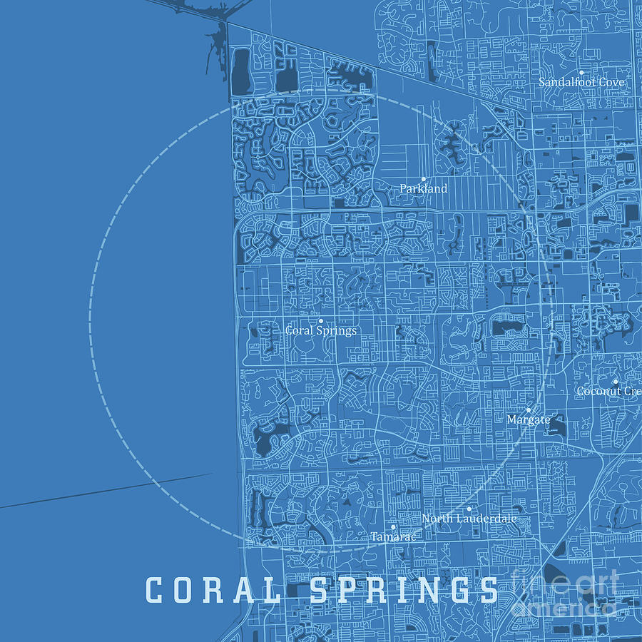 Coral Springs FL City Vector Road Map Blue Text Digital Art By Frank   Coral Springs Fl City Vector Road Map Blue Text Frank Ramspott 