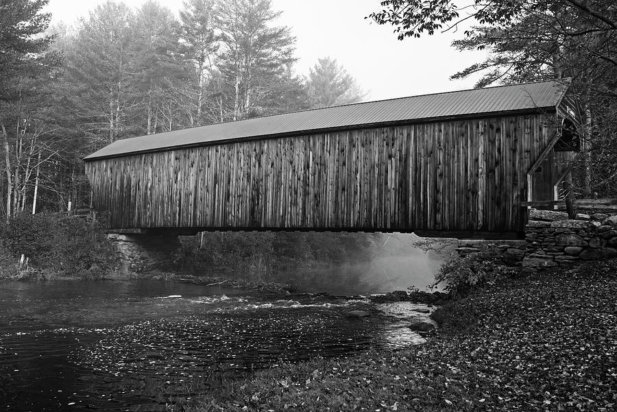 Corbin Covered Bridge in the Fall Newport NH Sugar River Black and White Photograph by Toby McGuire