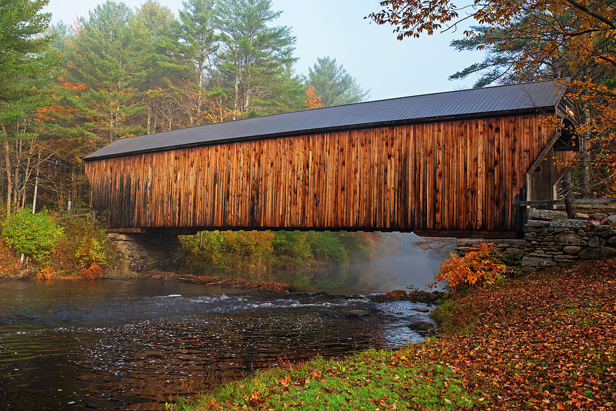 Corbin Covered Bridge in the Fall Newport NH Sugar River Photograph by Toby McGuire