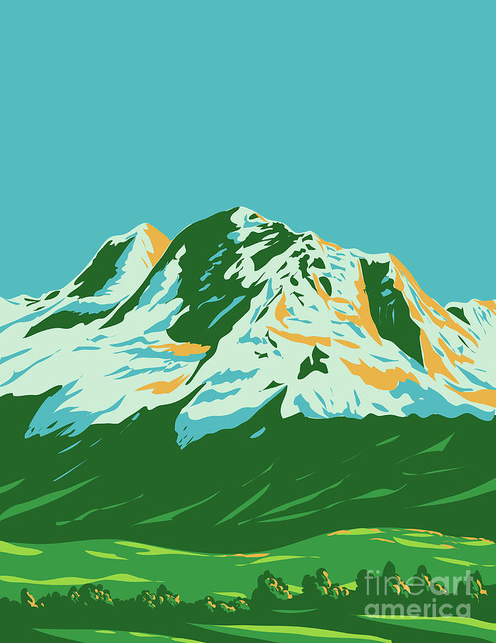 Nature Digital Art - Cordillera Blanca with Huandoy Huascaran and Chopicalqui in Peru WPA Art Deco Poster  by Aloysius Patrimonio