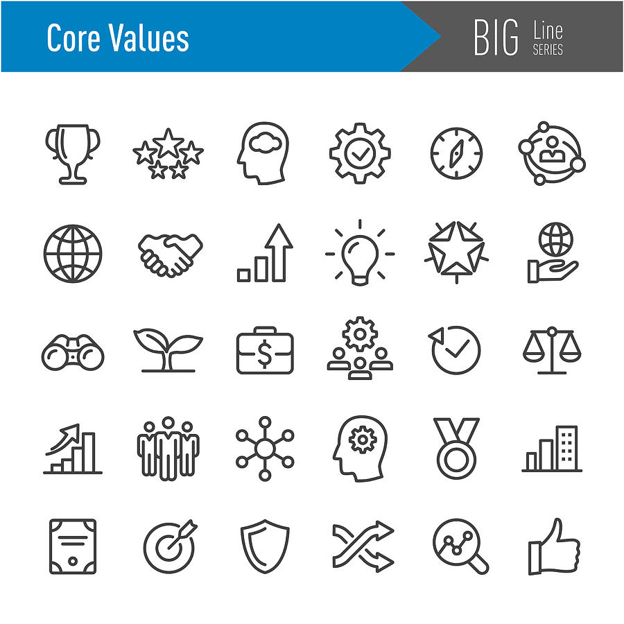 Core Values Icons - Big Line Series Drawing by -victor-