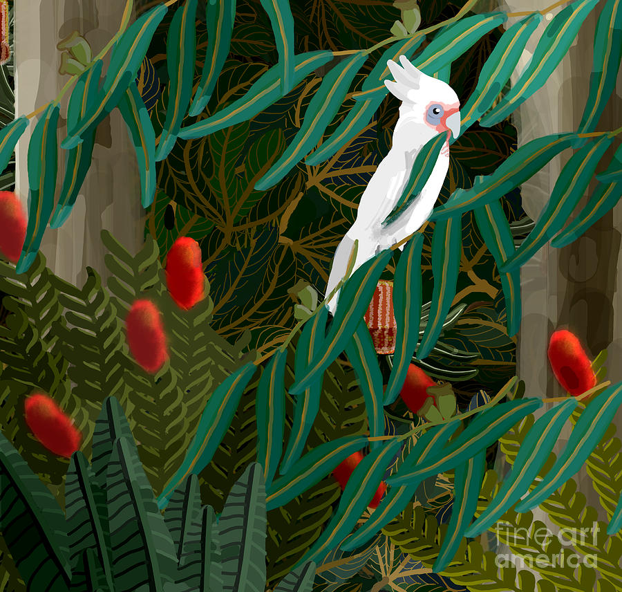 Corella and Gum Leaves Digital Art by Donna Huntriss
