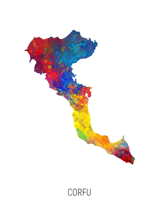 Corfu Watercolor Map #40 Digital Art by Michael Tompsett