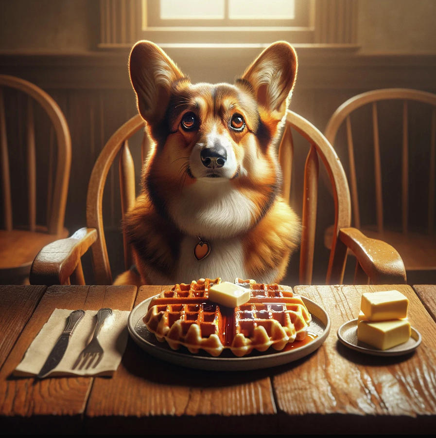 Corgi and Waffles  Digital Art by Holly Picano