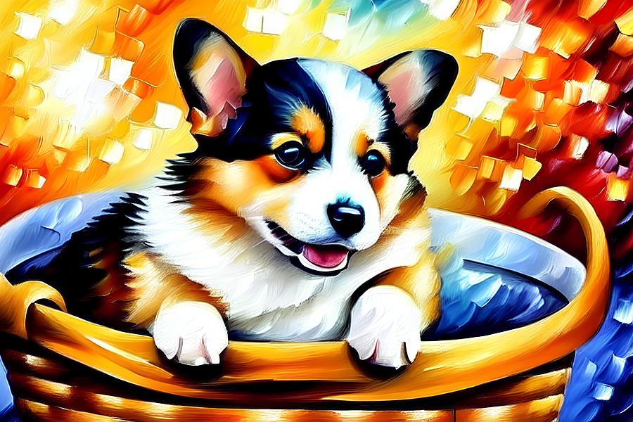 Corgi Puppy in a Basket Digital Art by Jill Nightingale
