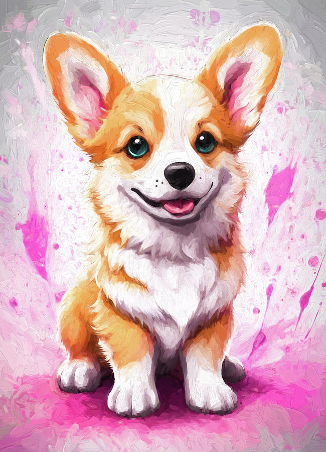 Corgi Puppy Pink Splash Art Digital Art by Jill Nightingale