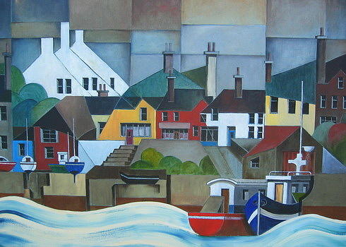 Cork Baltimore Harbour Cubed Painting by Val Byrne