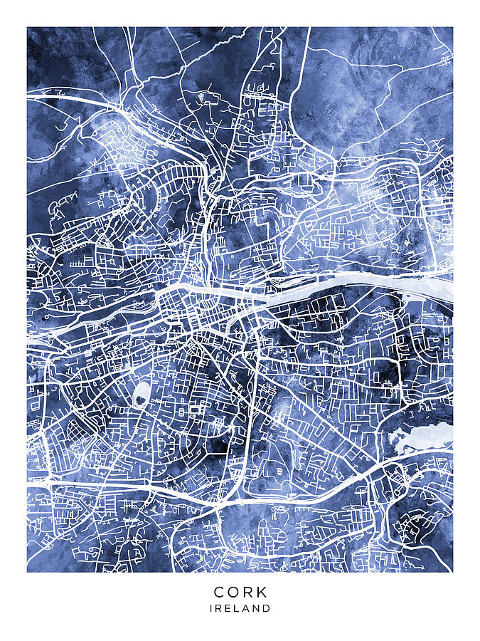 Cork Ireland City Map #07 Digital Art by Michael Tompsett