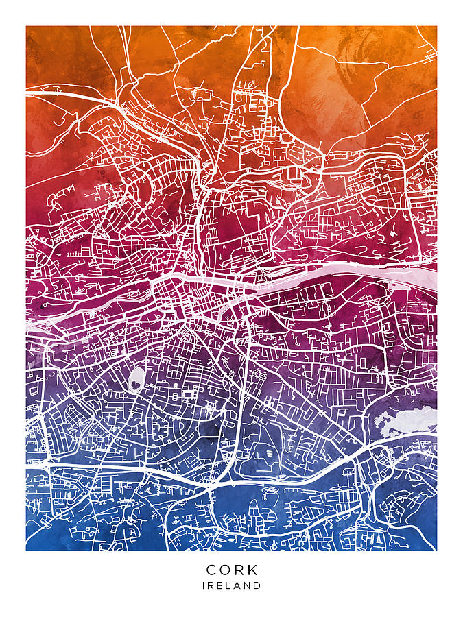Cork Ireland City Map #09 Digital Art by Michael Tompsett