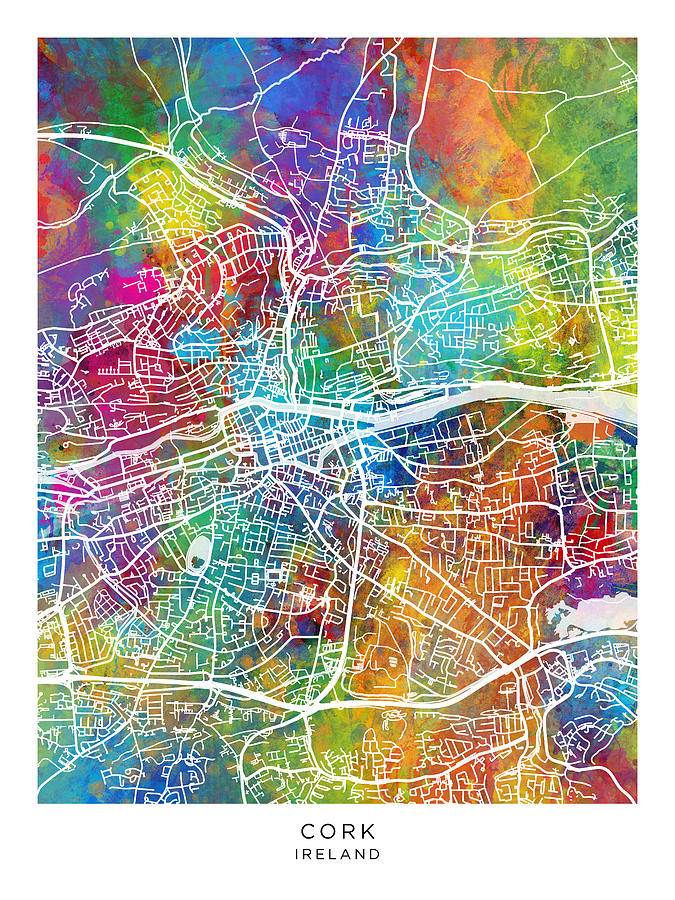 Cork Ireland City Map #58 Digital Art by Michael Tompsett