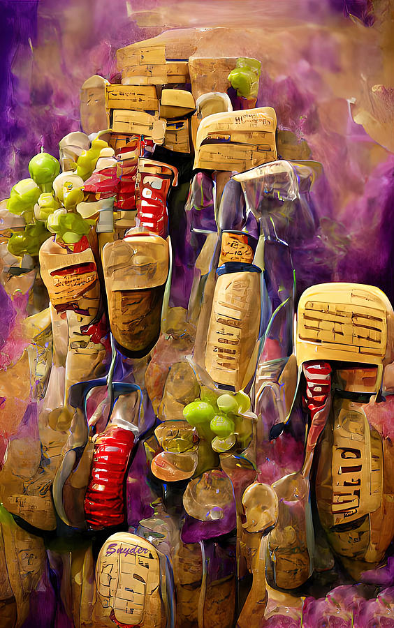 Corks Grapes and Steampunk Wine AI  Digital Art by Floyd Snyder