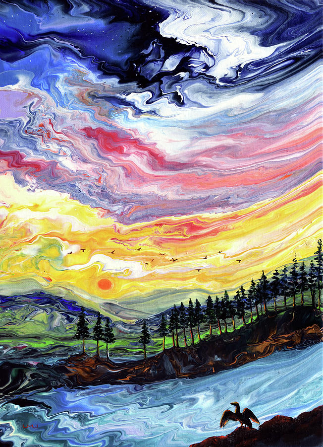 Cormorant and Ponderosa Pines Painting by Laura Iverson Cormorant and Ponderosa Pines Painting by Laura Iverson