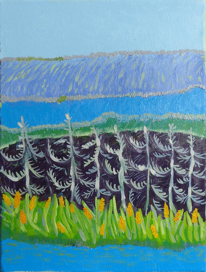Corn and river Painting by Elzbieta Goszczycka