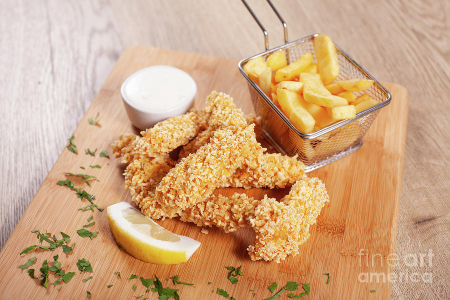 Corn Flakes Deep Fried Chicken Sticks And French Fries Photograph