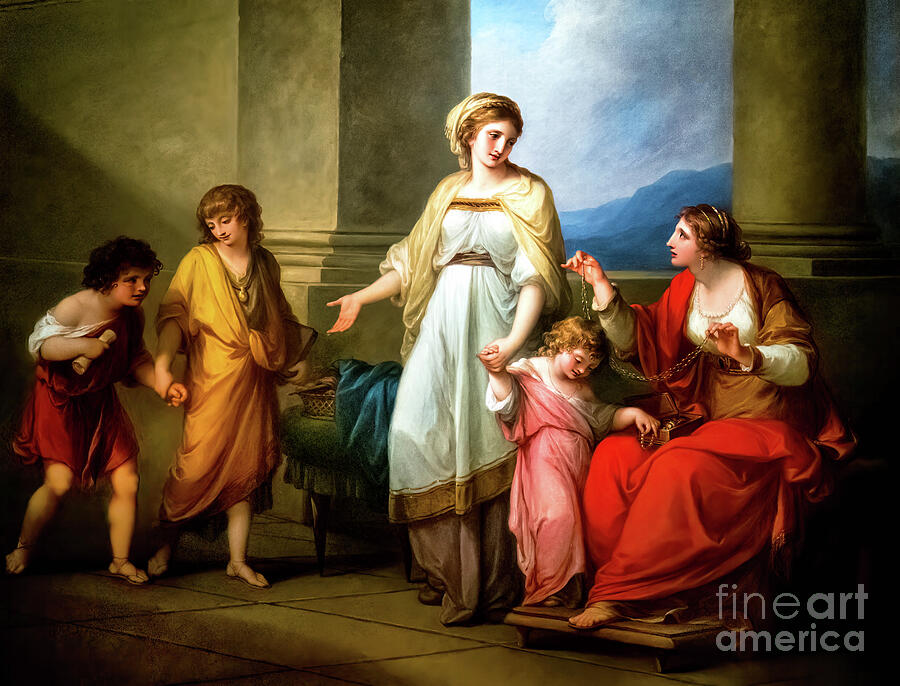 Cornelia Mother of the Gracchi Pointing to her Children as her Treasures by Angelica Kauffmann Painting by Angelica Kauffman